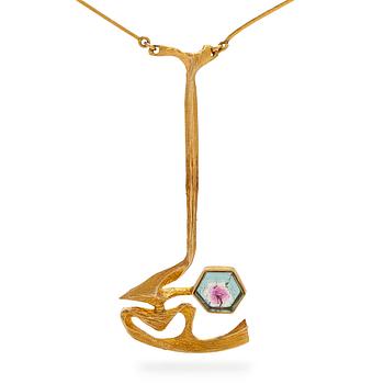 Björn Weckström, an 18K gold 'Nymph's Eye' necklace with a tourmaline. Lapponia.