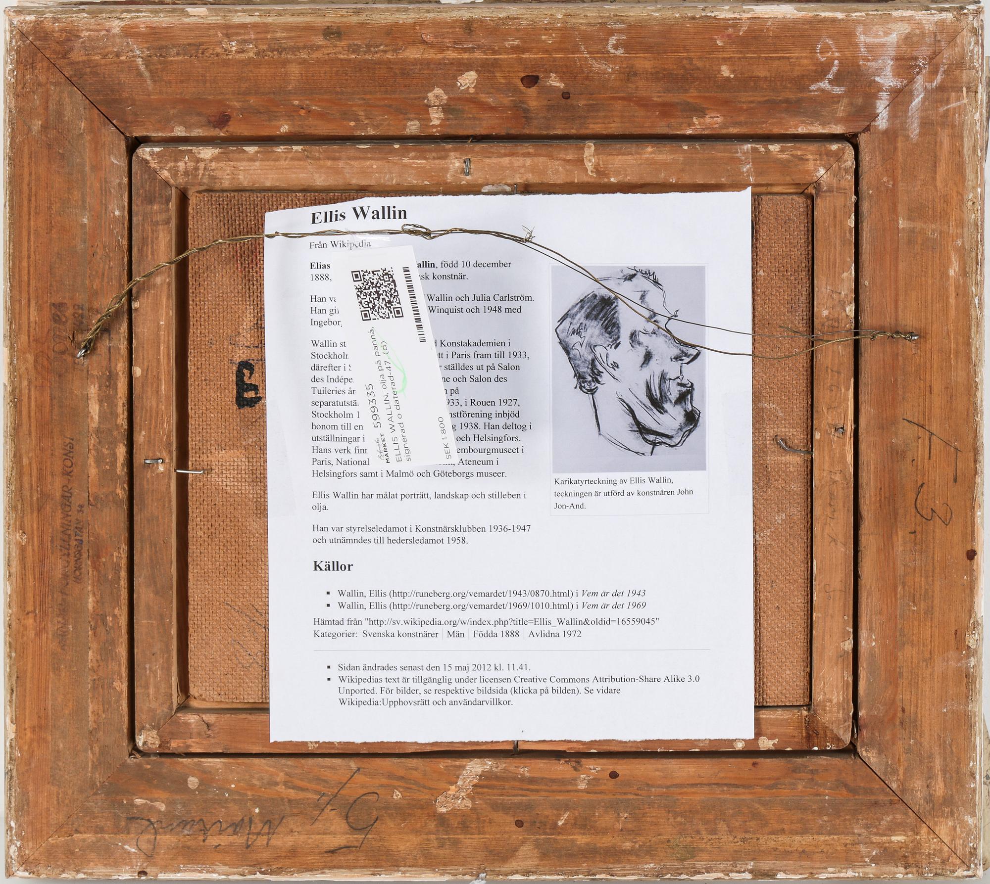 ELLIS WALLIN, olja på pannå, signerad o daterad-47.