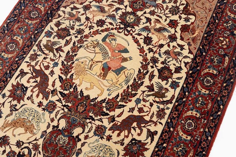 A semi-antique pictorial Isfahan rug signed (Sadegh) Seirafian, c. 170 x 116 cm.
