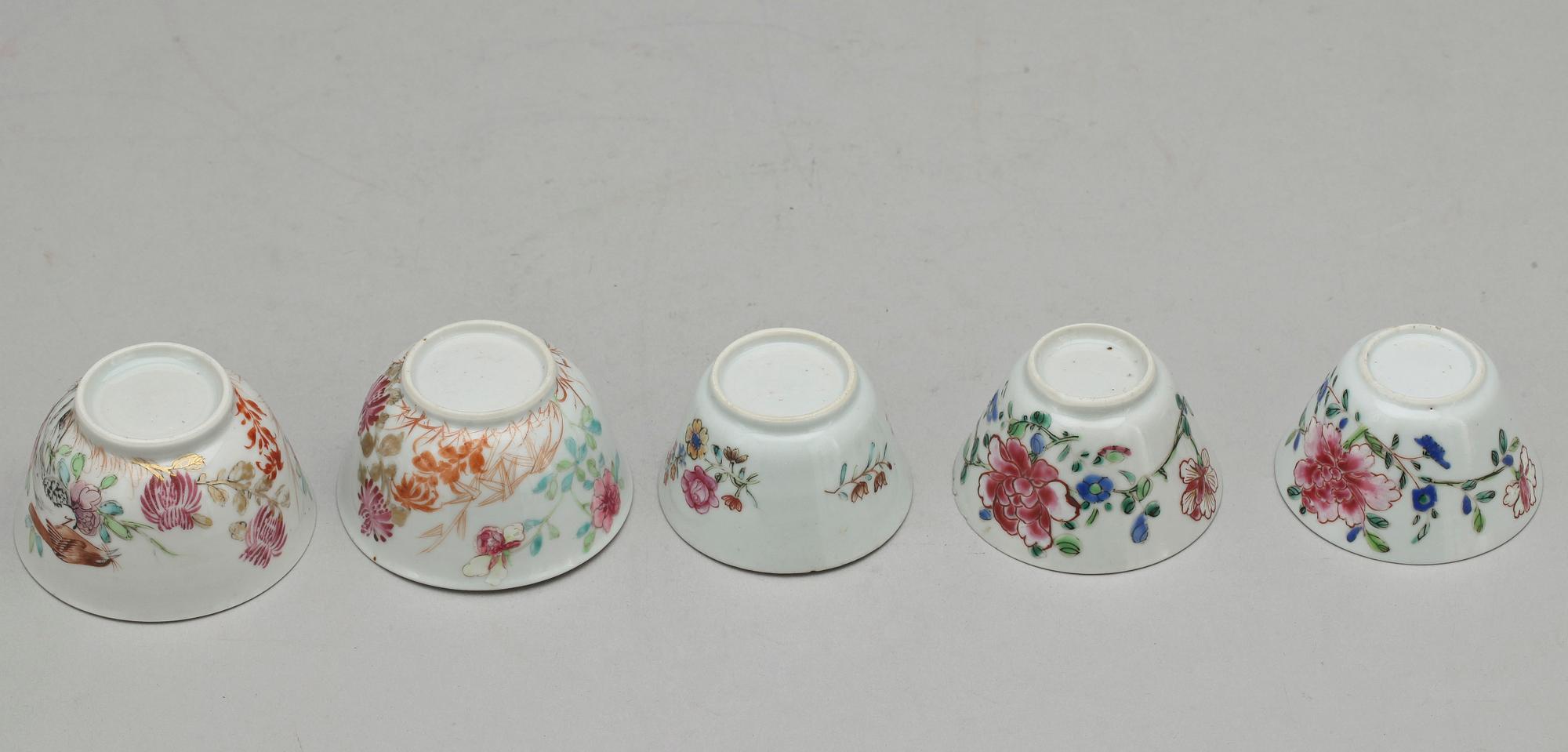 KOPPAR, 5 st samt FAT, 3 st, porslin, Kina, 1700-tal.