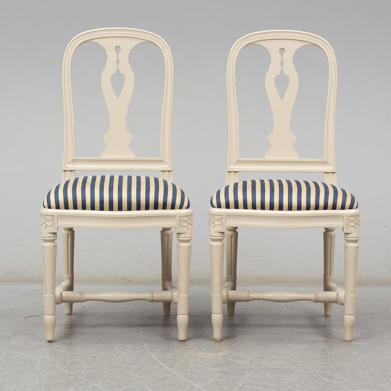 Six 20th century Swedish Gustavian style dining chairs from IKEA's 18th century collection.