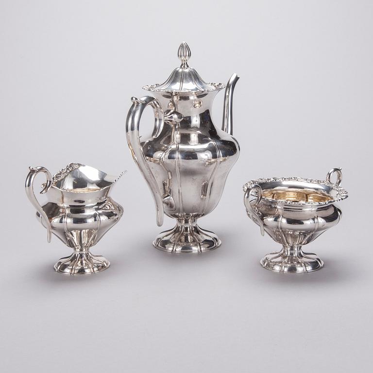 KAFFESERVIS, 3 delar, silver, Hjalmar Salo, Tavastehus 1929. Vikt ca 1130 g.