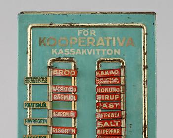 INKÖPSTAVLA TILL HUSHÅLLET, plåt, 1930/40-tal.