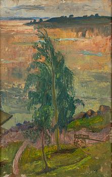 Maj Bring, Landscape with trees and cart.
