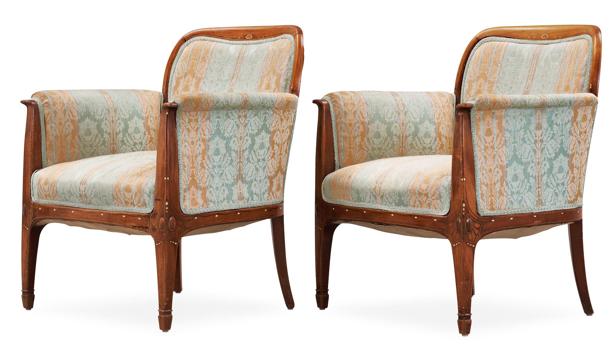 A pair of Alfred Grenander Art Nouveau mahogany armchairs, Germany ca 1909.