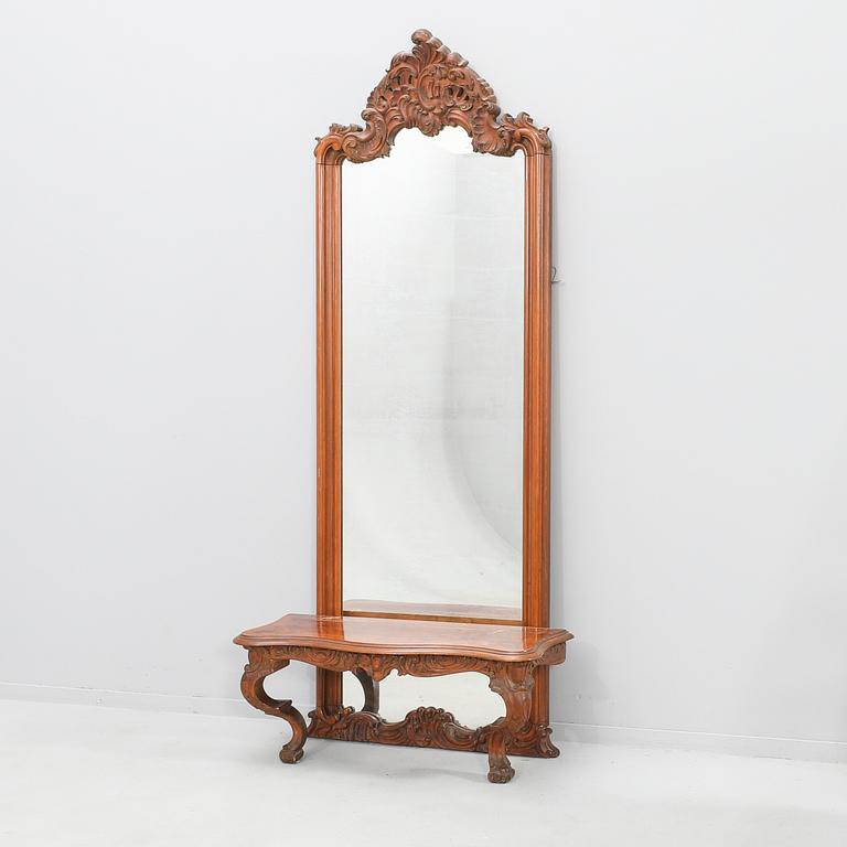 Mirror with console table, late 19th century Rococo Revival.