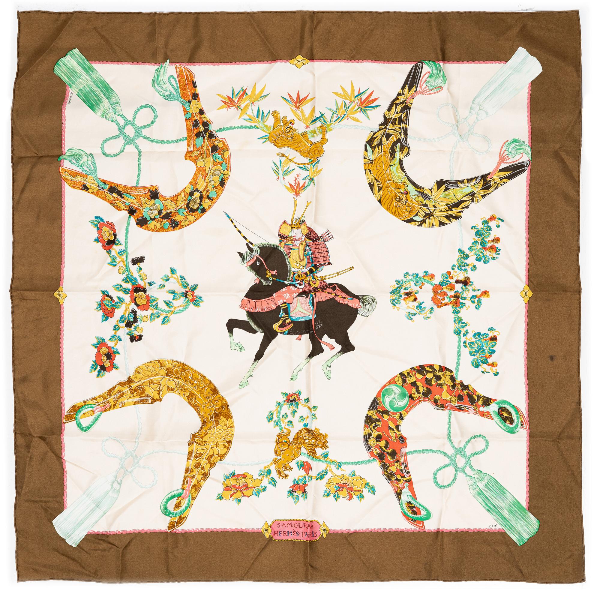 Hermès, two scarves, "Jouvence" and "Samourai".