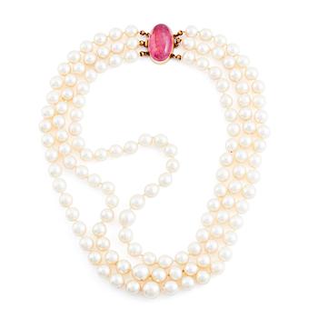 540. Rey Urban, a three strand cultured pearl necklace,  Stockholm 1970.