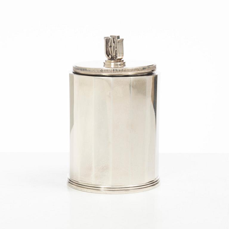 Atelier Borgila, tobaksburk med lock, sterling silver, Stockholm 1937.
