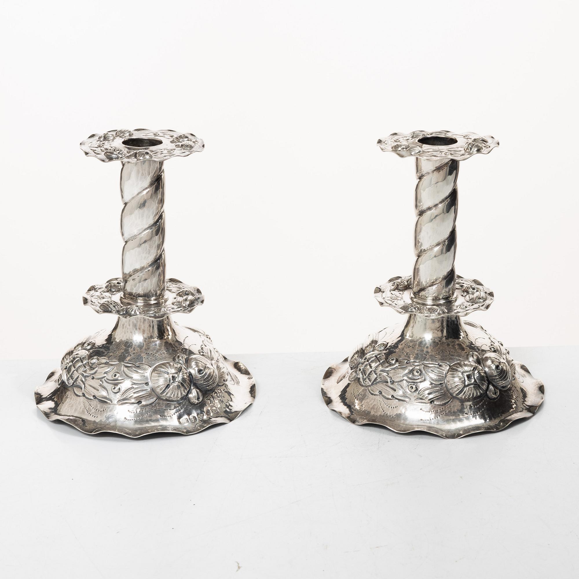 Candelsticks, a pair, silver, Baroque style, Jewellers Ab Joh Petterssons Eftr, Stockholm 1948.