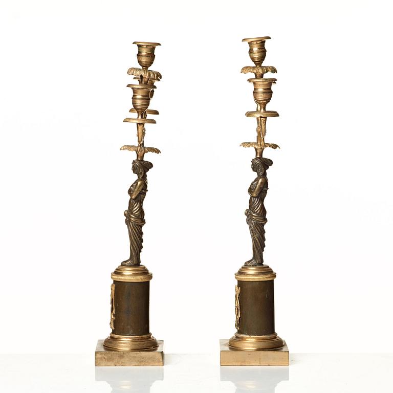 A pair of late Gustavian circa 1800 three-light candelabra.