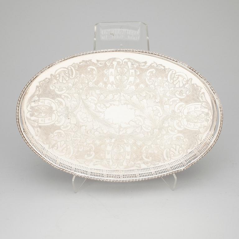 SOCKERSKÅL SAMT BRICKA, nysilver, 1900-tal.
