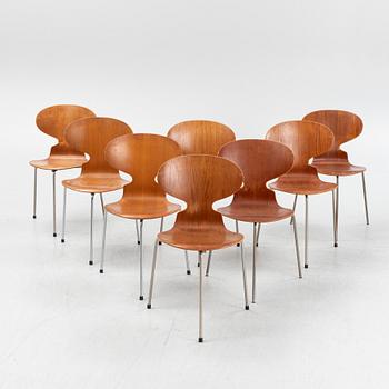 Arne Jacobsen, stolar, 8 st, "Myran", Fritz Hansen, Danmark, 1900-talets mitt.