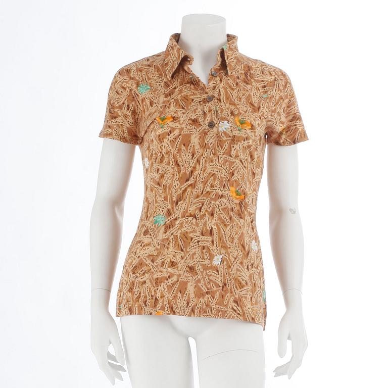 HERMÈS, a yellow and brown cotton shirt. Size L.