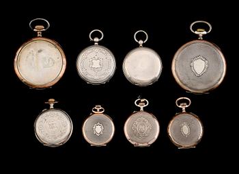 FICKUR, 8 st, varav 6 damur, silver och vitmetall, 1900-talets första hälft.