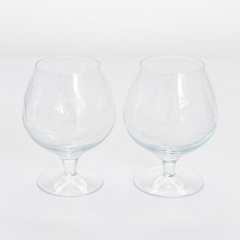 Drinking glasses, 21 pcs, with animal motifs, possibly Germany, late 20th century.