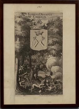 KOPPARSTICK, 3 st, 1700-talets början J.v.d. Aveelen. Ur "Suecia antiqua et hodierna".