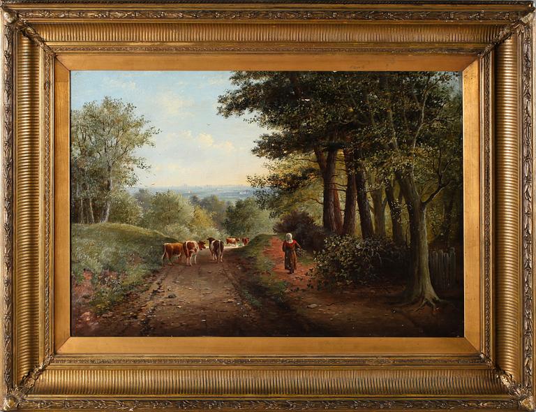 OKÄND KONSTNÄR, olja på duk, otydligt signerad, 1800-/1900-tal.