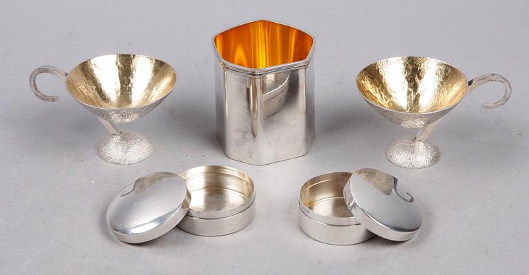 PARTI SILVER, 5 delar, Robbert, Te-Boon Atelje samt Birmingham, 1911-1990. Ca 250 g.