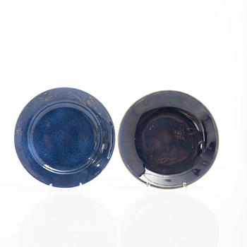 A set of seven powder blue dishes, Qing dynasty, 19th century.