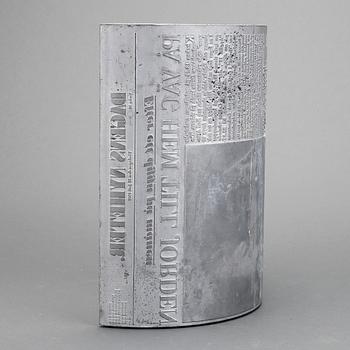 TRYCKPLÅT, bly, från Dagens Nyheter den 22 juli 1969 med löpsedel i samband med månlandningen.