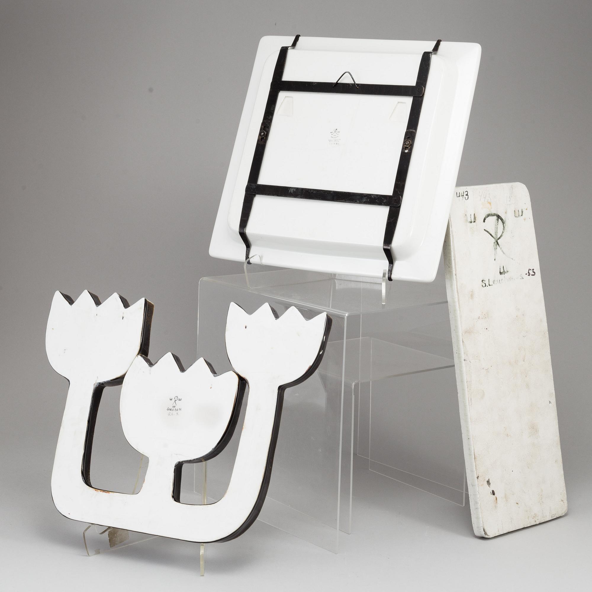 SYLVIA LEUCHOVIUS, three stoneware wall reliefs, Rörstrand, Sweden, one dated 1953.