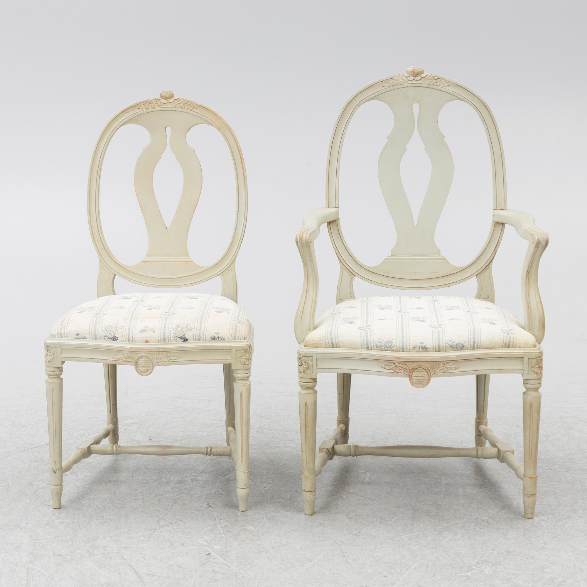 Twelve Gustavian style chairs, second half of the 20th Century.