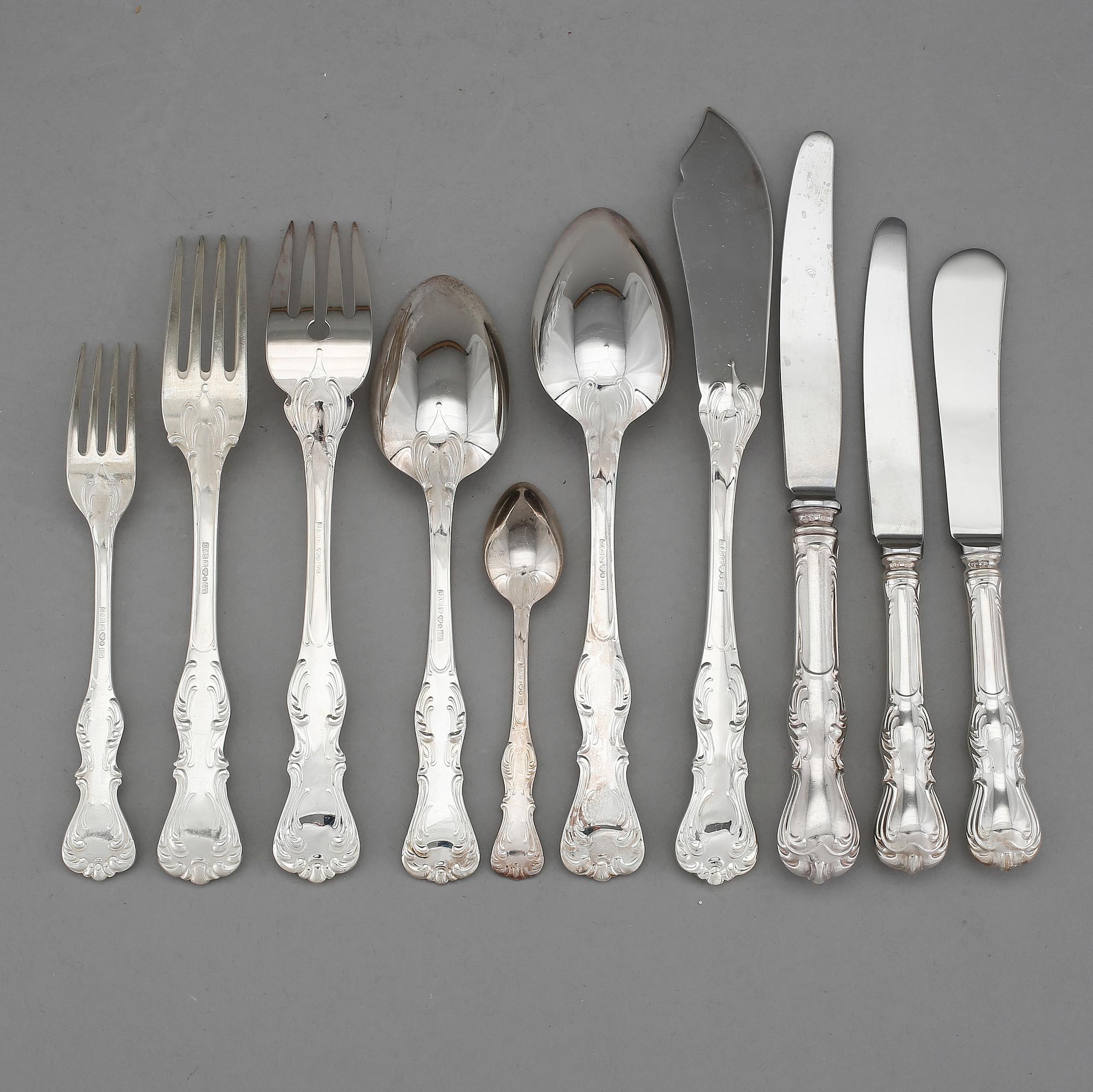 BESTICKUPPSÄTTNING, 95 delar, silver, "Prins Albert", GAB Stockholm, 1970-71. Total vikt 4405 g.