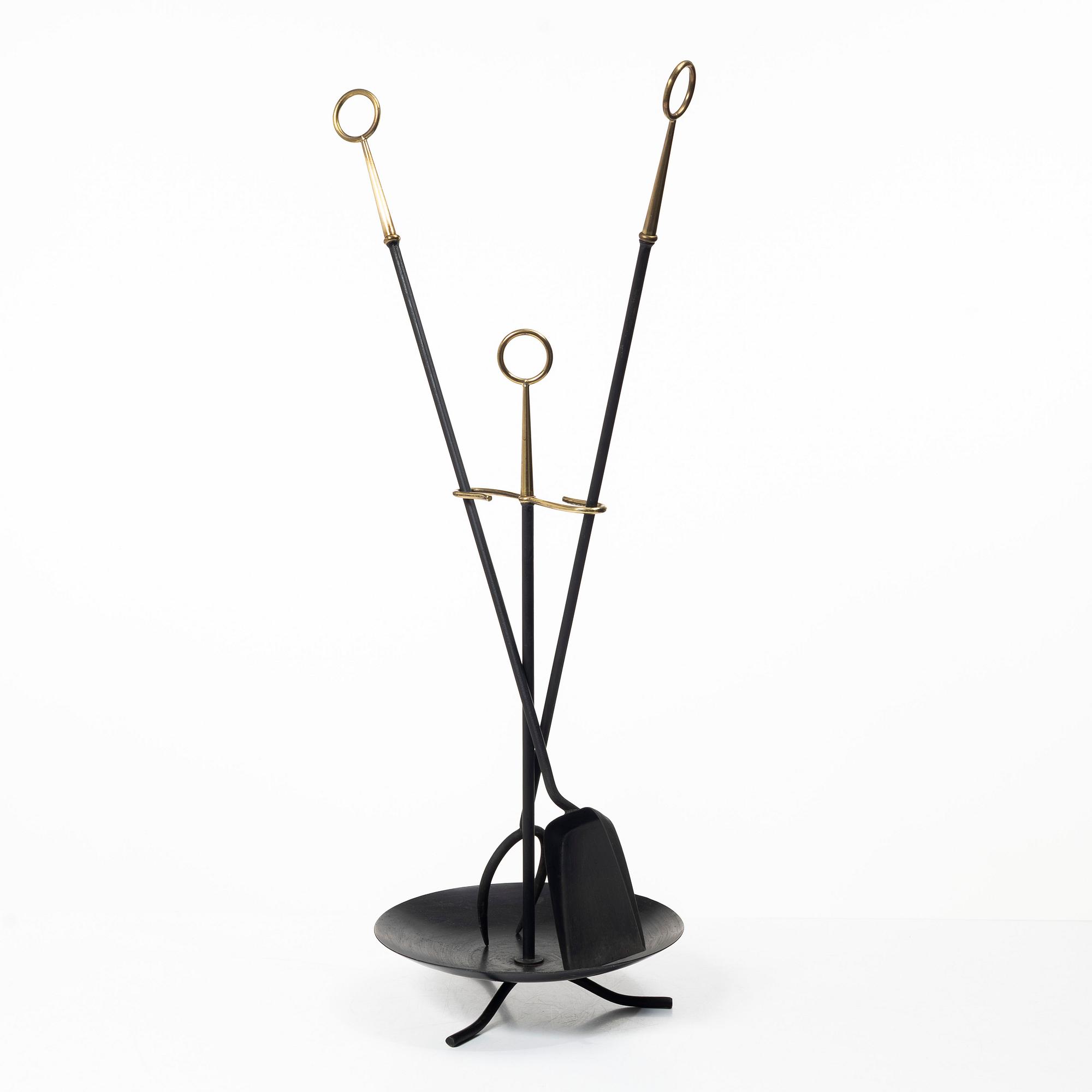 Gunnar Ander, Fire utensils on a stand, Ystad Metall, second half of the 20th century.