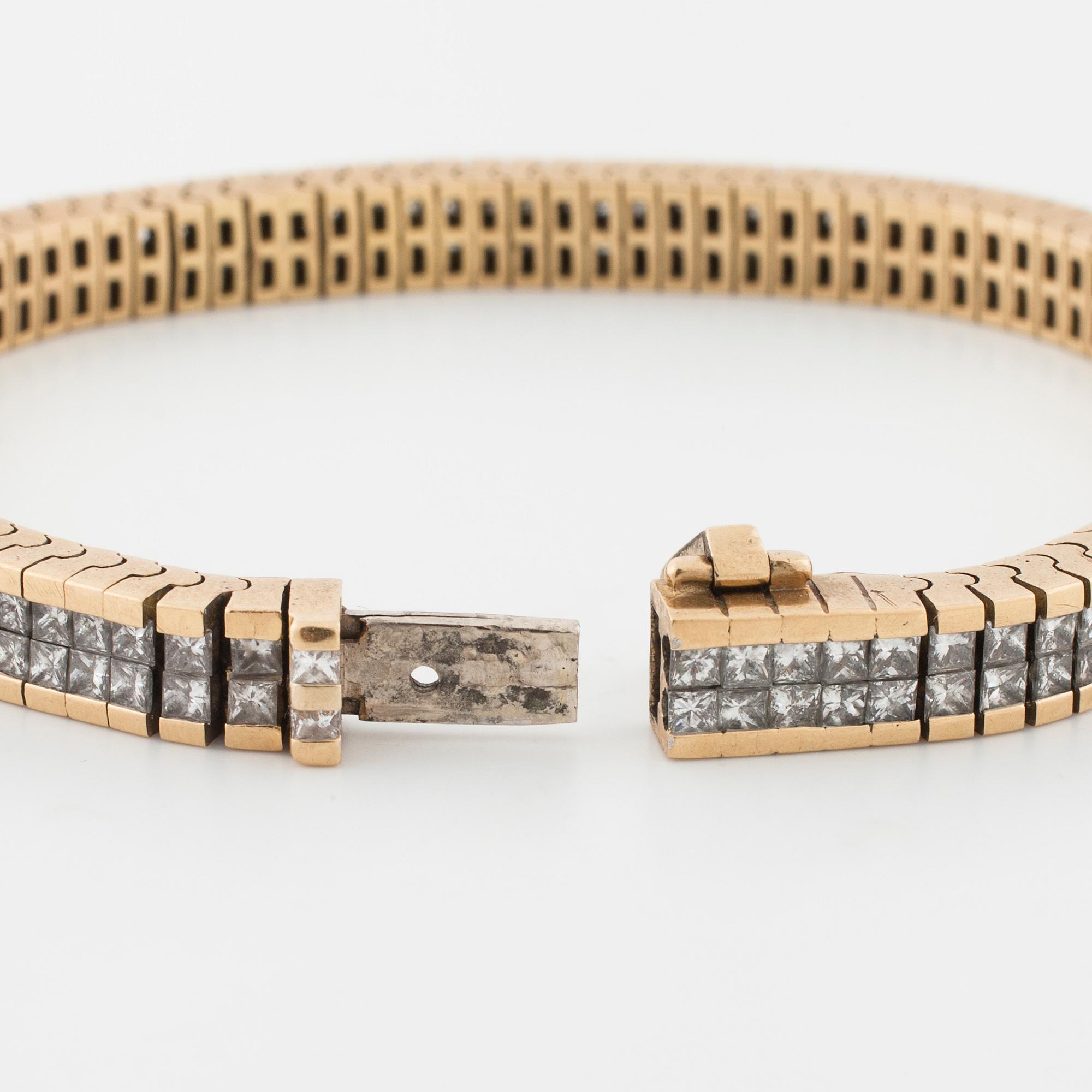 A princess cut diamond bracelet.