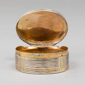 A late 18th century, gilded silver box, un identified makers mark, possibly France.