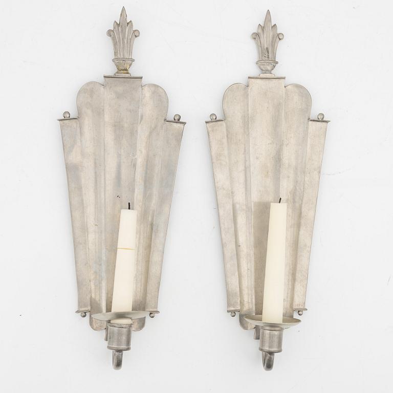 Edvin Ollers, a pair of pewter sconces, Stockholm, 1926.