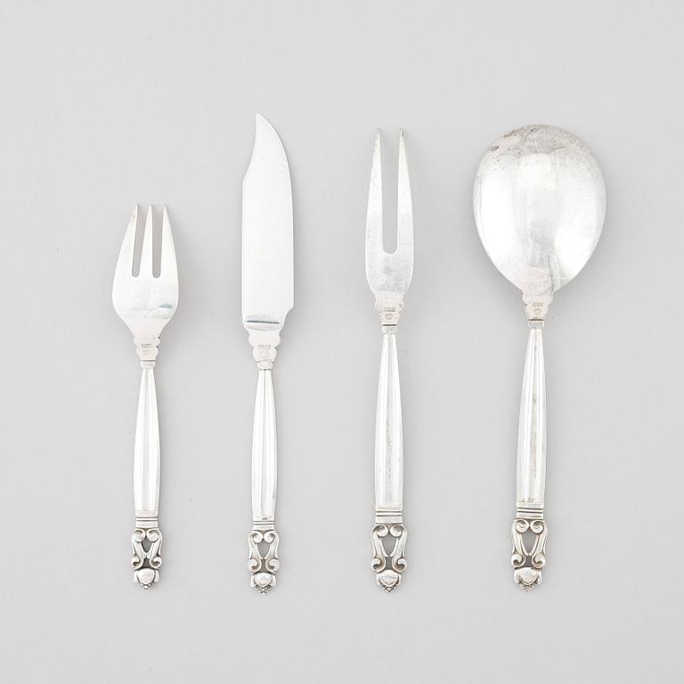 Johan Rohde, a set of 18 pcs of Acorn sterling silver and stainless steel flatware, Georg Jensen, Copenhagen post 1945.