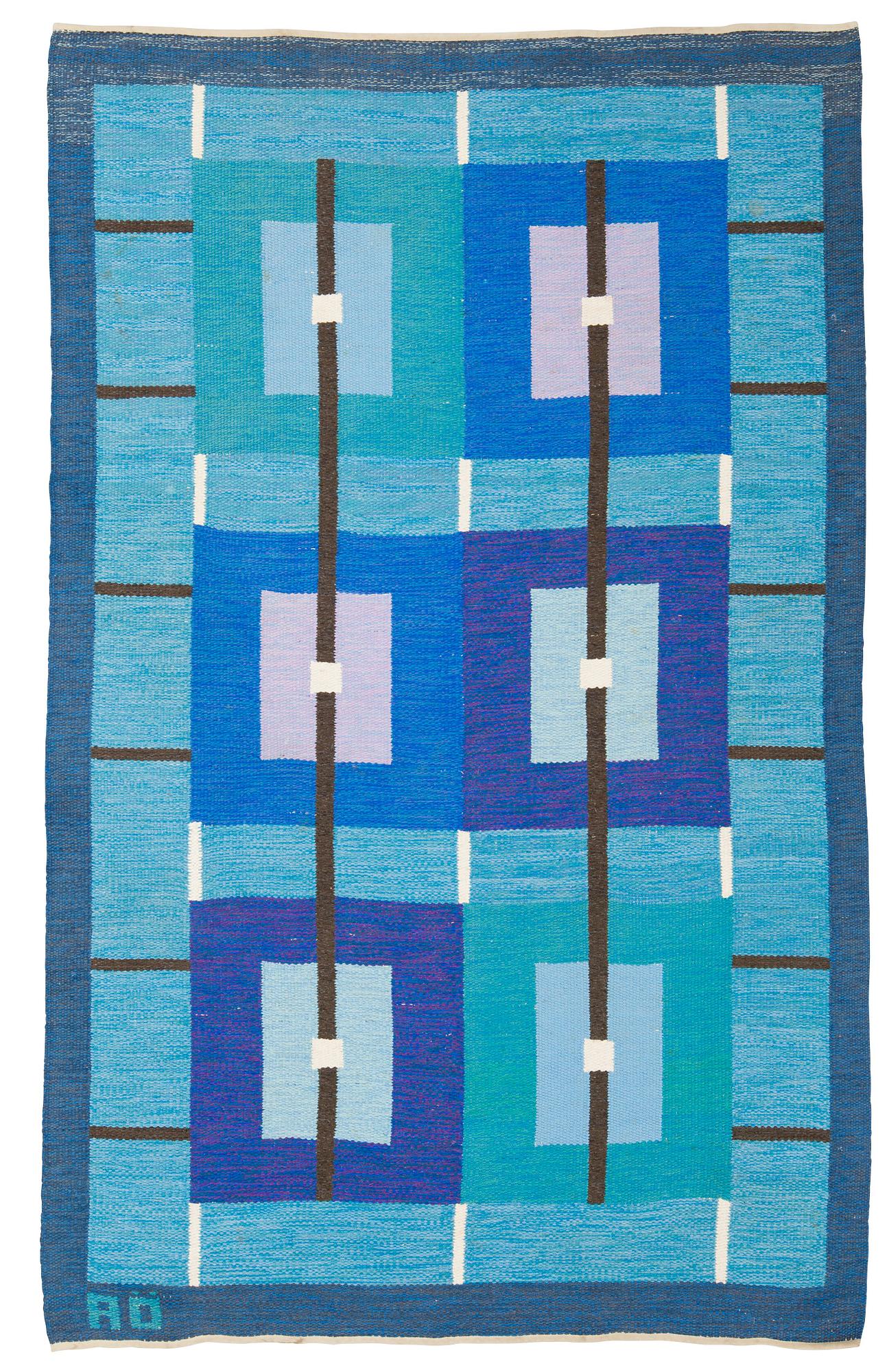 CARPET. Flat weave. 254,5 x 158,5 cm. Signed AÖ and  AGDA ÖSTERBERG at the back.