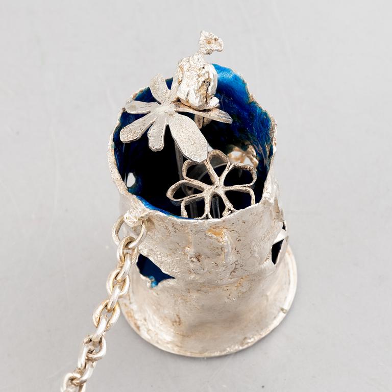 A sterling silver sculpture in two parts with a chain, mark of Lars Arby, Gothenburg, Sweden 1976.