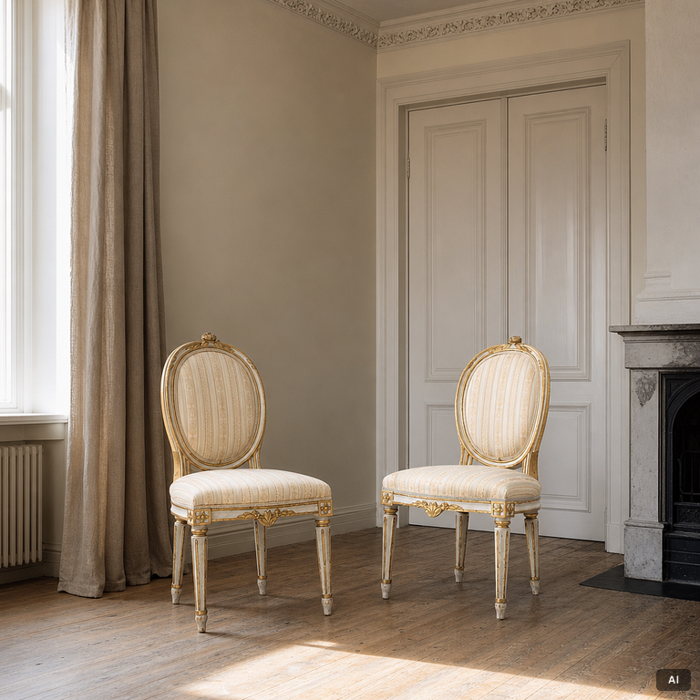 Chairs, a pair, Stockholm work, late 18th century, Gustavian, and a later copy respectively, from 1891.