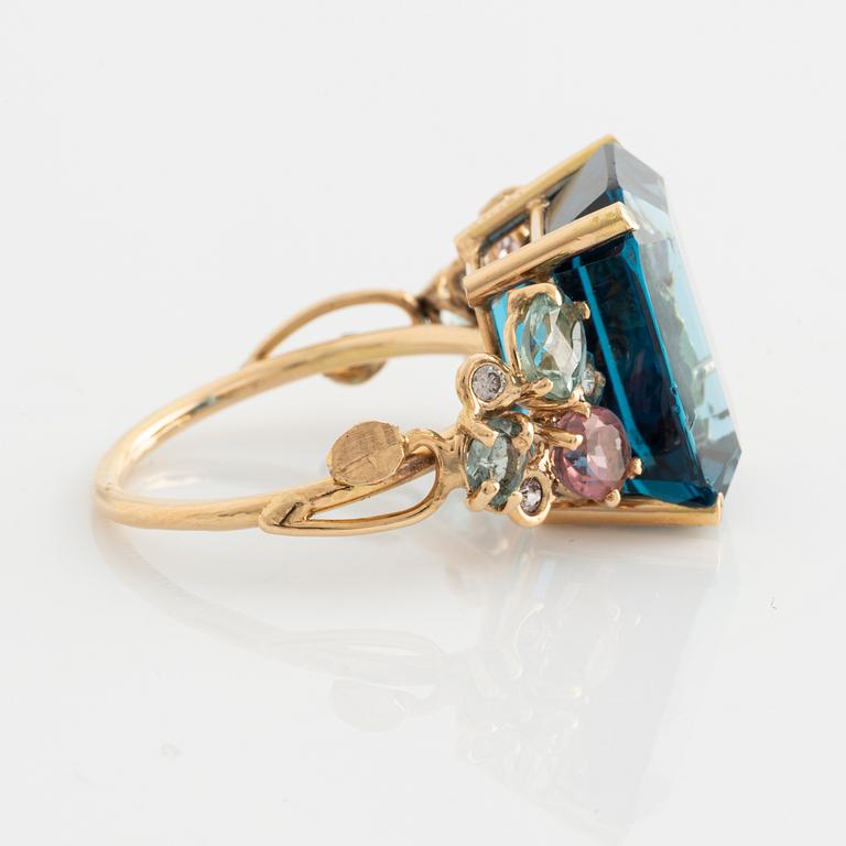 Ring, cocktail ring with topaz, amethysts, tourmalines, and brilliant-cut diamonds.