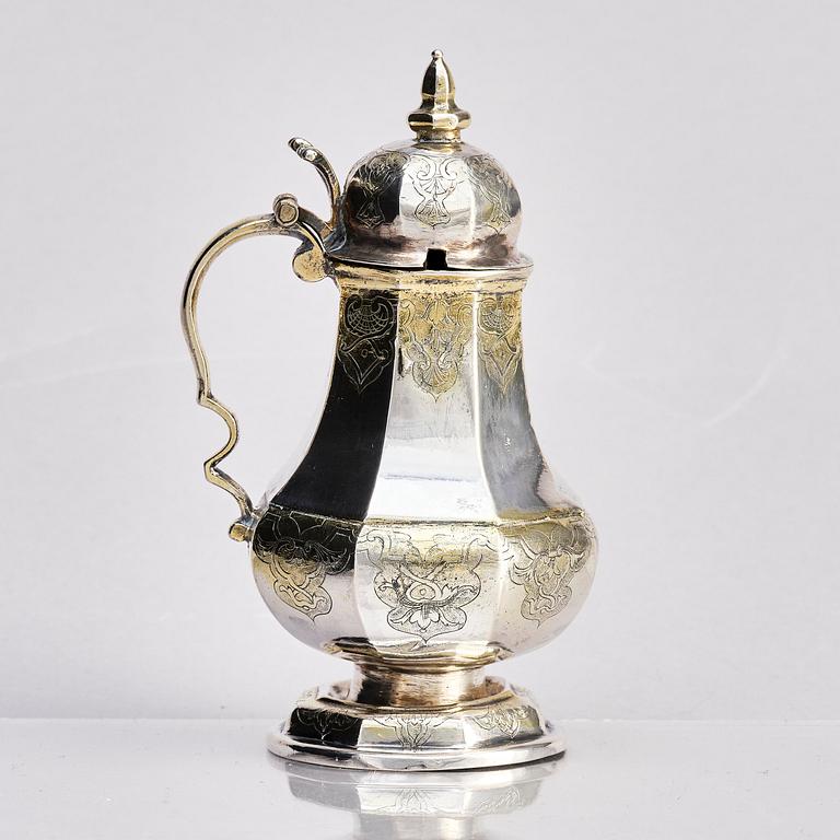 A parcel-gilt silver Chrismarium for holy oil, European probably early 18th century, no makers mark.