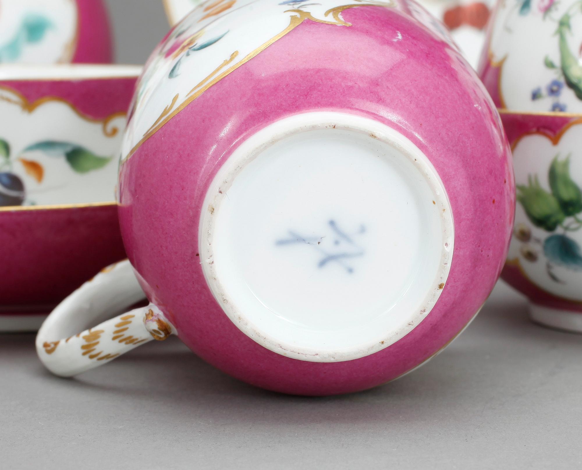 SERVISDELAR, 6 st, porslin, Meissen, 1800-tal.