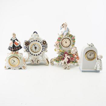 Table clock 4 pcs Germany first half of the 20th century porcelain.