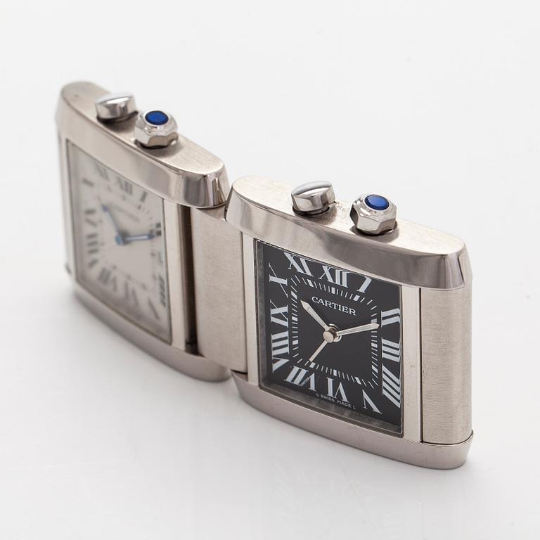 Cartier, pöytäkello, Cartier Tank Francaise Dual-Time, 35 x 41 (82) mm.