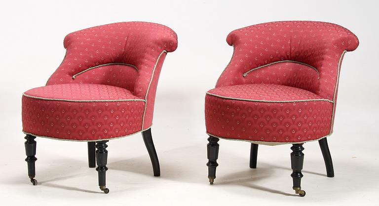 FÅTÖLJER, ett par, sent 1800-tal.