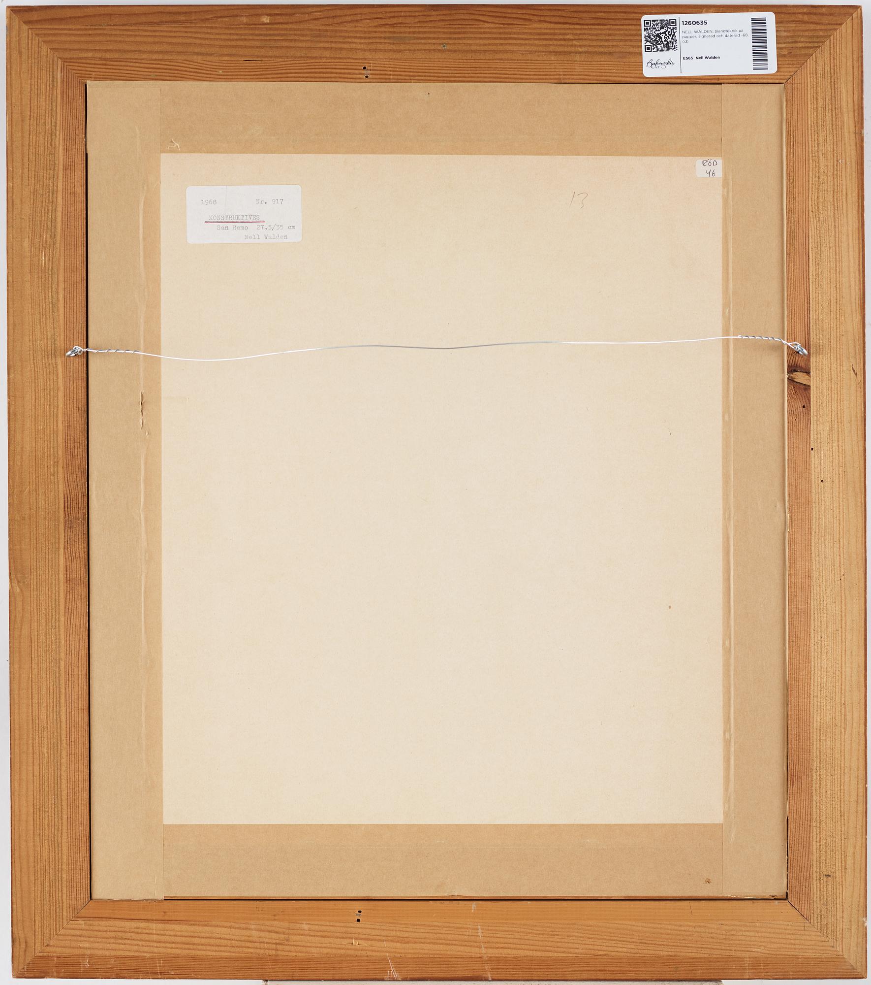 NELL WALDEN, mixed media on paper, signed and dated -68.