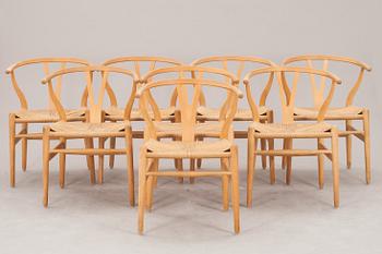 KARMSTOLAR, 8 st, Hans J Wegner, "Y-stolen", Carl Hansen & Son, Odense.