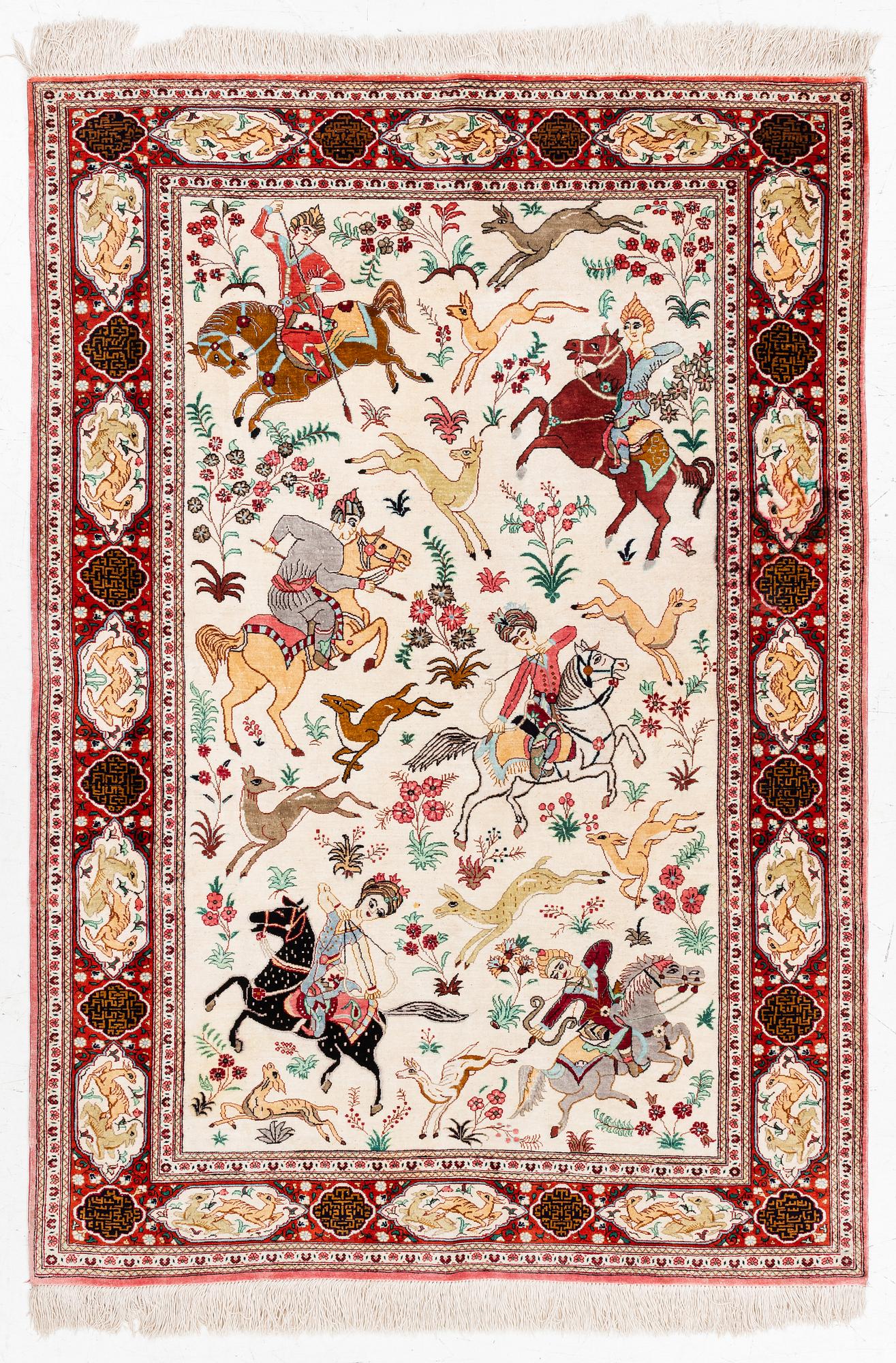 Carpet, Ghom, figural, 154 x 106 cm.