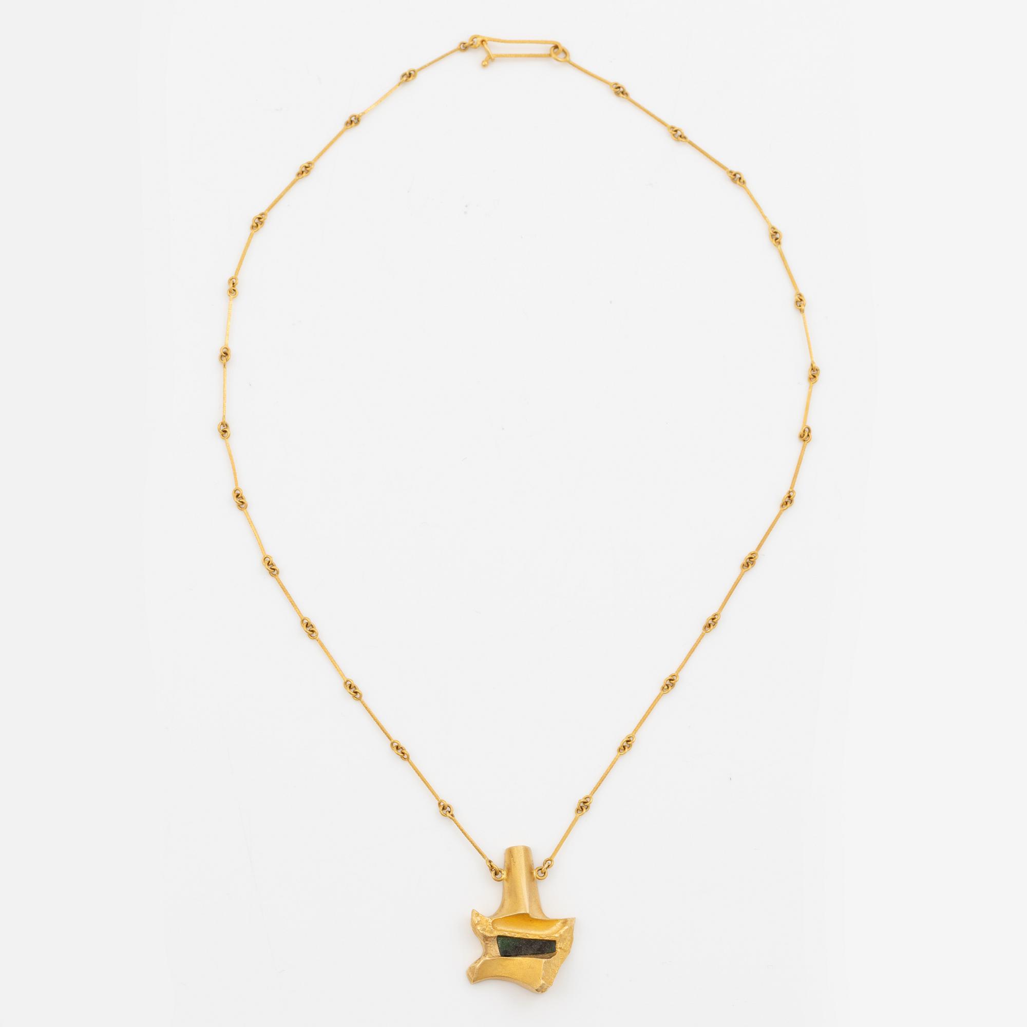 Björn Weckström, Necklace "Pagodi", 18K gold with zoisite. Lapponia 1976.