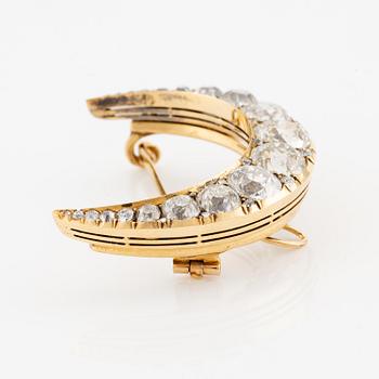 Brosch/hänge i form av månskära, 14K guld med gammalslipade diamanter, St. Petersburg, Ryssland.