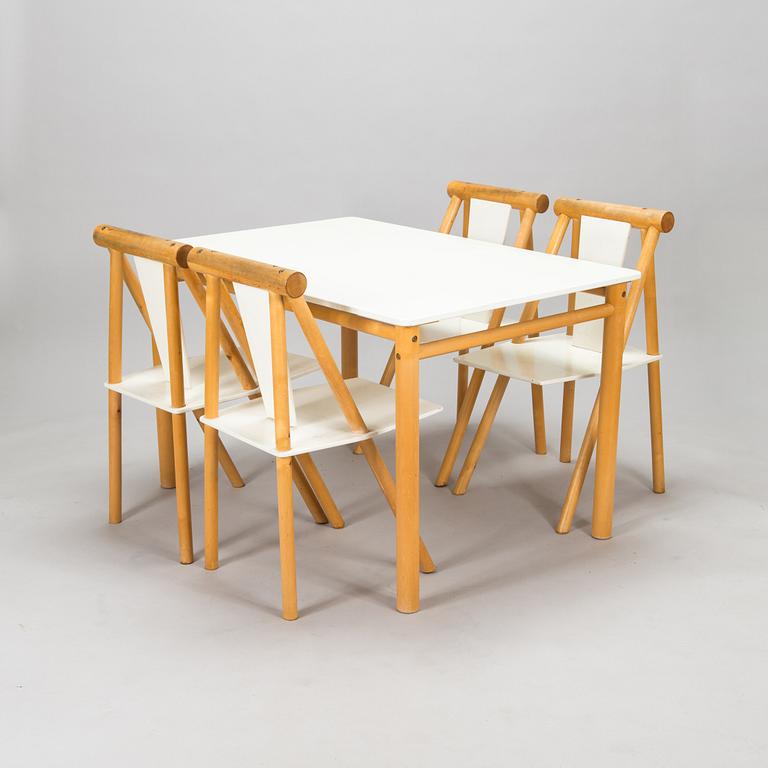Yrjö Viherheimo & Rudi Merz, 5 stolar och bord, "Pinna", Korkeakoski Oy.