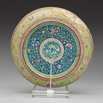 An enamel on copper dish, Qing dynasty 18th century.