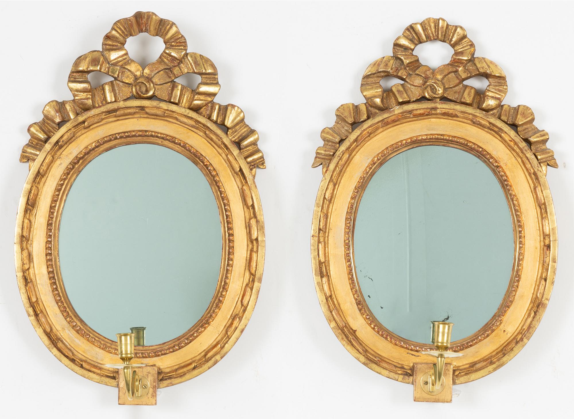 Spegellampetter, ett par, för ett ljus, Sverige, omkring år 1800, Sengustavianska.